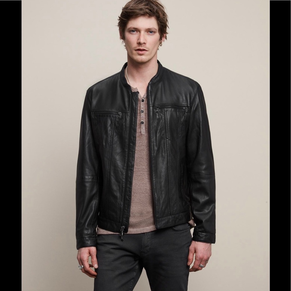 John Varvatos leather Brando trucker jacket. Size XL